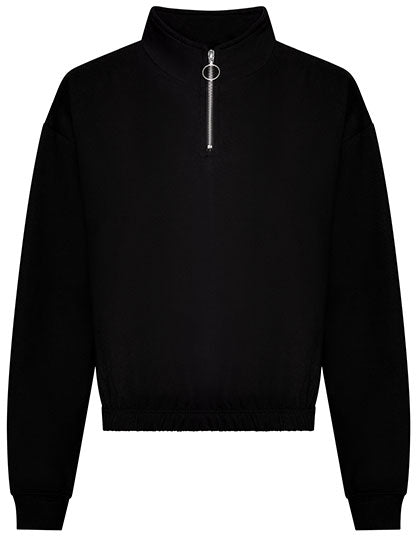Women´s Cropped 1/4 Zip Sweat in Deep Black, Größe XL