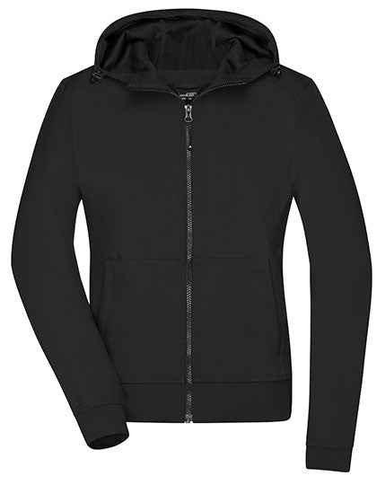 Ladies´ Hooded Softshell Jacket in Black, Größe XXL