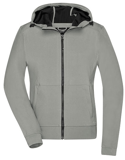 Ladies´ Hooded Softshell Jacket in Light Grey, Größe XXL