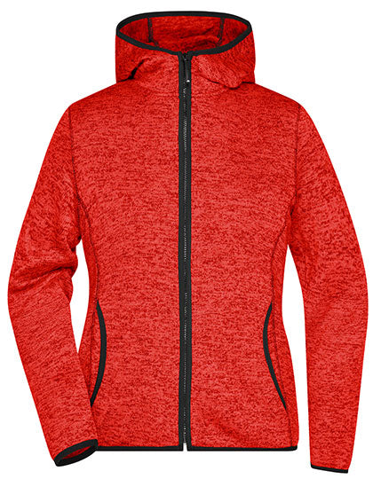 Ladies´ Knitted Fleece Hoody in Red Melange, Größe XXL