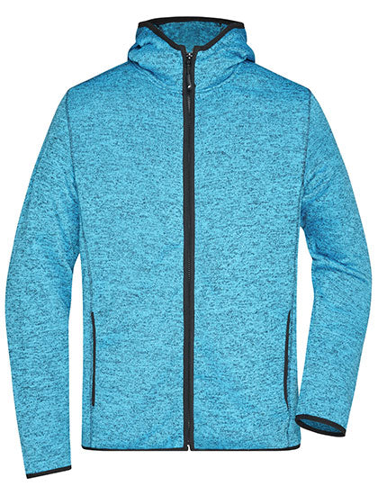 Men´s Knitted Fleece Hoody in Blue Melange, Größe 3XL