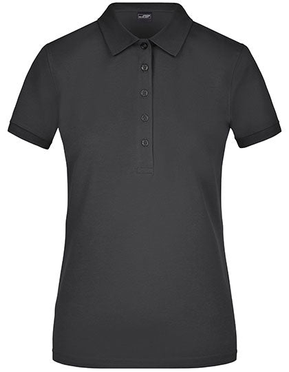 Ladies´ Elastic Polo Piqué in Black, Größe XXL