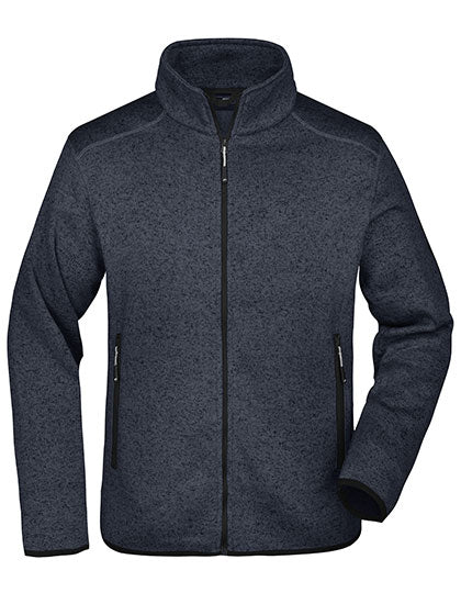 Men´s Knitted Fleece Jacket in Dark Grey Melange, Größe 3XL