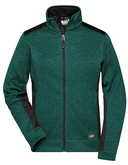 Ladies´ Knitted Workwear Fleece Jacket -STRONG- in Dark Green Melange, Größe 4XL