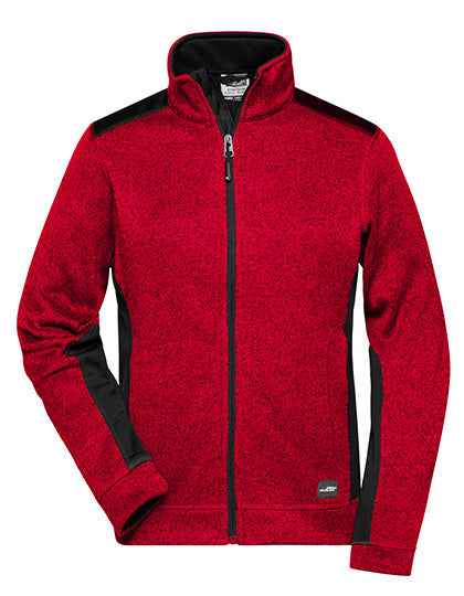 Ladies´ Knitted Workwear Fleece Jacket -STRONG- in Red Melange, Größe 4XL