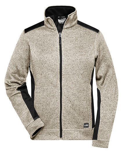 Ladies´ Knitted Workwear Fleece Jacket -STRONG- in Stone Melange, Größe 4XL