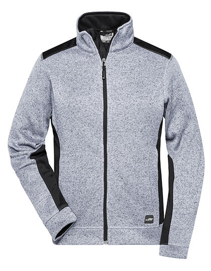 Ladies´ Knitted Workwear Fleece Jacket -STRONG- in White Melange, Größe 4XL