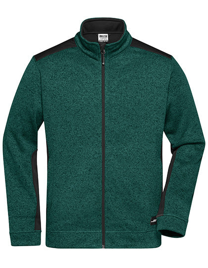Men´s Knitted Workwear Fleece Jacket -STRONG- in Dark Green Melange, Größe 6XL