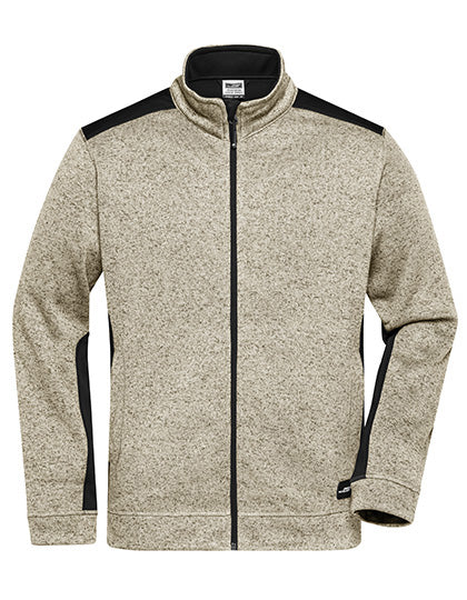 Men´s Knitted Workwear Fleece Jacket -STRONG- in Stone Melange, Größe 6XL
