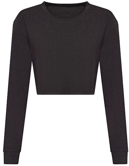 Women´s Long Sleeve Cropped T in Heather Black, Größe XL