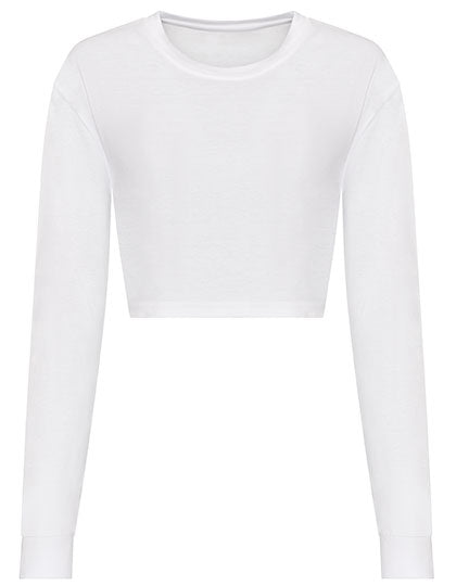 Women´s Long Sleeve Cropped T in Solid White, Größe XL