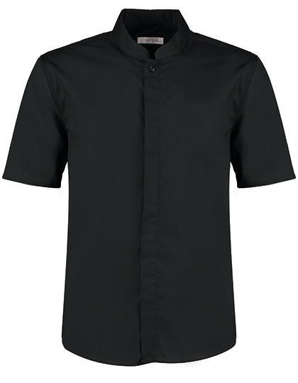 Men´s Tailored Fit Mandarin Collar Shirt Short Sleeve in Black, Größe 45/47 (XXL/18-18H)