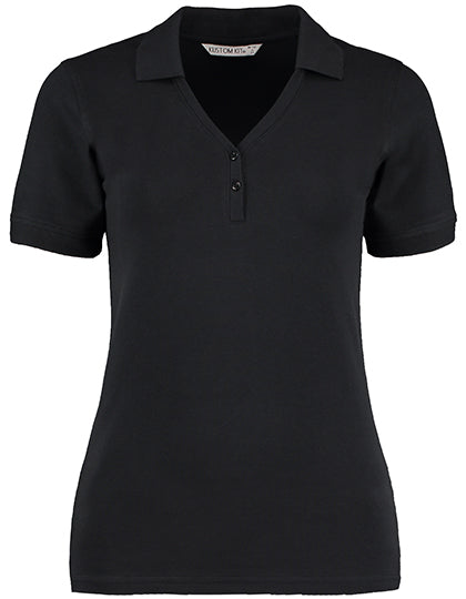 Regular Fit Comfortec® V Neck Polo in Black, Größe 44 (XXL/18)