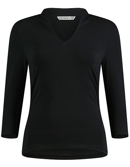 Regular Fit Mandarin Collar Top 3/4 Sleeve in Black, Größe 3XL/4XL (20-22)