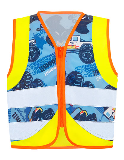 Children´s Safety Vest Action Vehicle Fun CO² Neutral in Monstertruck, Größe S (8-10 years)