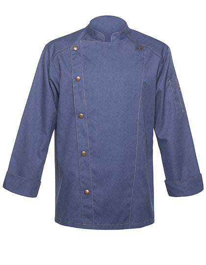 Kochjacke Jeans-Style in Vintage Blue (ca. Pantone 2108C), Größe 74