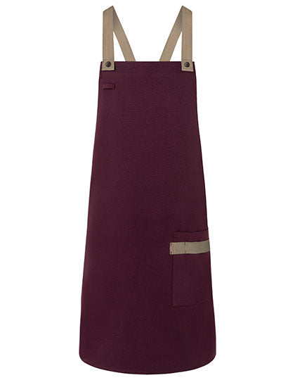 Latzschürze Urban-Look mit Kreuzbändern und Tasche in Aubergine (ca. Pantone 5185C), Größe 70 x 85 cm