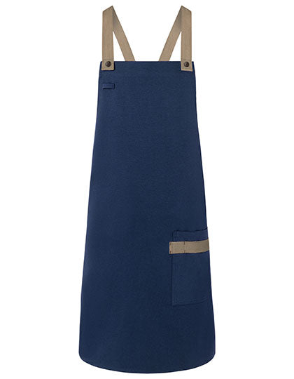 Latzschürze Urban-Look mit Kreuzbändern und Tasche in Steel Blue (ca. Pantone 2380C), Größe 70 x 85 cm