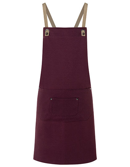 Latzschürze Urban-Nature mit Kreuzbändern und großer Tasche in Aubergine (ca. Pantone 5185C), Größe 70 x 85 cm