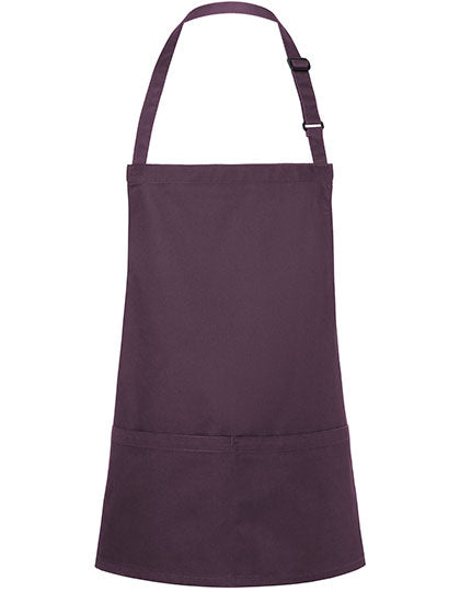 Kurze Latzschürze Basic mit Schnalle und Tasche in Aubergine (ca. Pantone 5185C), Größe 75 x 60 cm