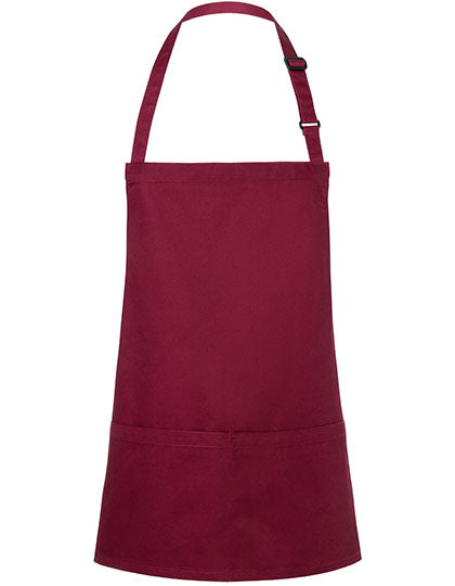 Kurze Latzschürze Basic mit Schnalle und Tasche in Bordeaux (ca. Pantone 209C), Größe 75 x 60 cm