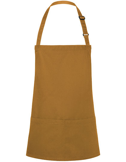 Kurze Latzschürze Basic mit Schnalle und Tasche in Mustard (ca. Pantone 146C), Größe 75 x 60 cm