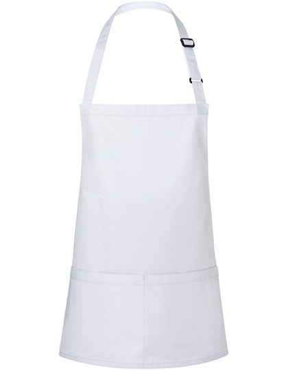 Kurze Latzschürze Basic mit Schnalle und Tasche in White, Größe 75 x 60 cm