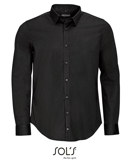 Men´s Long Sleeve Stretch Shirt Blake in Black, Größe 4XL