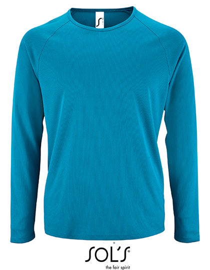 Men´s Long Sleeve Sports T-Shirt Sporty in Aqua, Größe 3XL