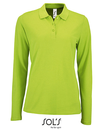 Women´s Long-Sleeve Piqué Polo Shirt Perfect in Apple Green, Größe 3XL