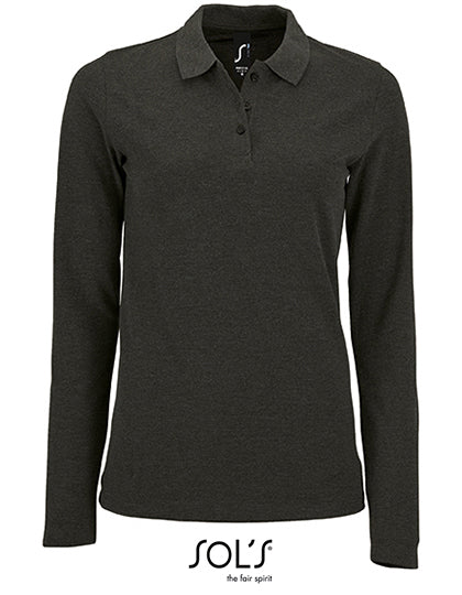 Women´s Long-Sleeve Piqué Polo Shirt Perfect in Charcoal Melange, Größe 3XL