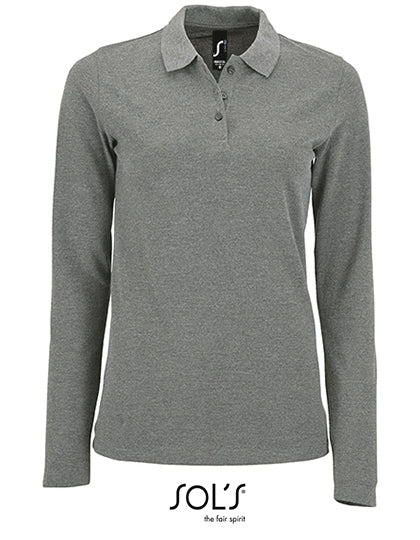 Women´s Long-Sleeve Piqué Polo Shirt Perfect in Grey Melange, Größe 3XL