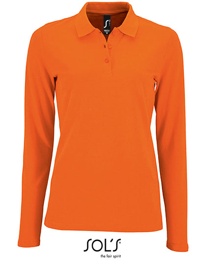 Women´s Long-Sleeve Piqué Polo Shirt Perfect in Orange, Größe 3XL