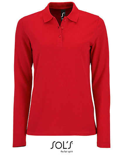 Women´s Long-Sleeve Piqué Polo Shirt Perfect in Red, Größe 3XL