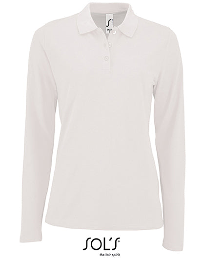 Women´s Long-Sleeve Piqué Polo Shirt Perfect in White, Größe 3XL