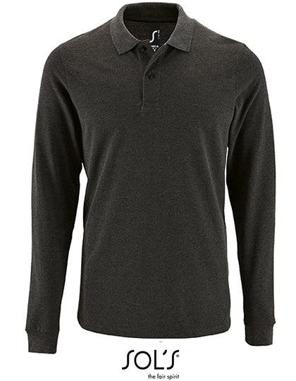 Men´s Long-Sleeve Piqué Polo Shirt Perfect in Charcoal Melange, Größe 4XL