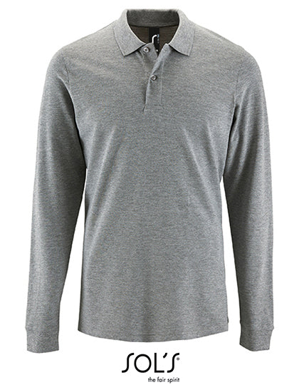 Men´s Long-Sleeve Piqué Polo Shirt Perfect in Grey Melange, Größe 4XL