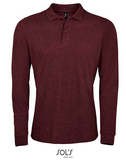 Men´s Long-Sleeve Piqué Polo Shirt Perfect in Heather Oxblood, Größe 4XL