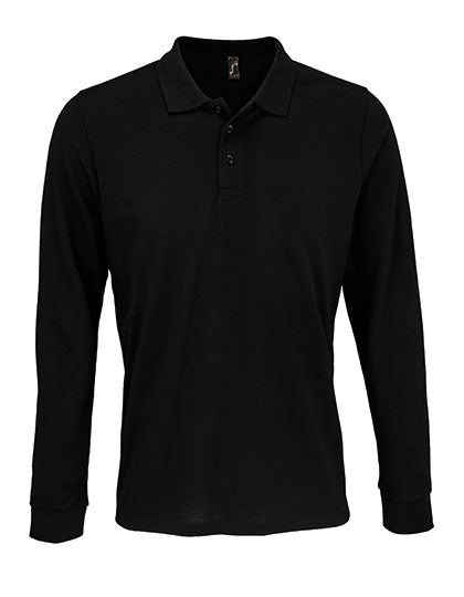 Unisex Long Sleeve Polycotton Polo Shirt in Black, Größe 5XL
