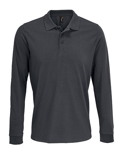 Unisex Long Sleeve Polycotton Polo Shirt in Dark Grey (Solid), Größe 5XL
