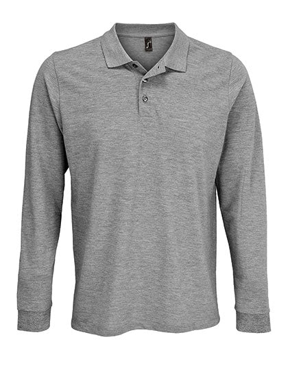 Unisex Long Sleeve Polycotton Polo Shirt in Grey Melange, Größe 5XL