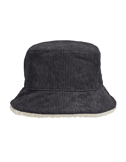 Reversible Sherpa And Velvet Bucket Hat in Carbon Grey, Größe M/L