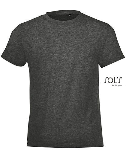 Kids´ Round Collar T-Shirt Regent Fit in Charcoal Melange, Größe 12 years (142/152)
