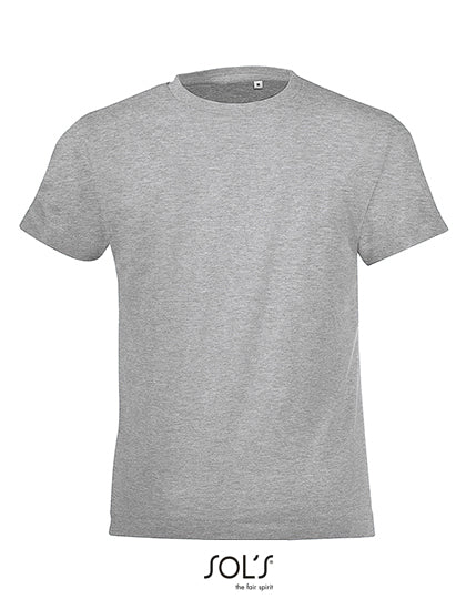 Kids´ Round Collar T-Shirt Regent Fit in Grey Melange, Größe 12 years (142/152)