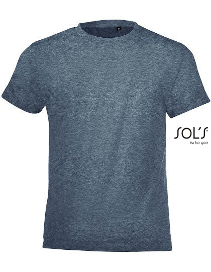 Kids´ Round Collar T-Shirt Regent Fit in Heather Denim, Größe 12 years (142/152)