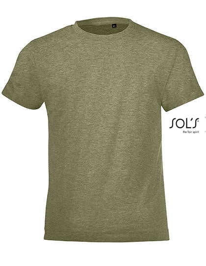 Kids´ Round Collar T-Shirt Regent Fit in Heather Khaki, Größe 12 years (142/152)