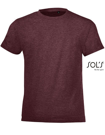 Kids´ Round Collar T-Shirt Regent Fit in Heather Oxblood, Größe 12 years (142/152)
