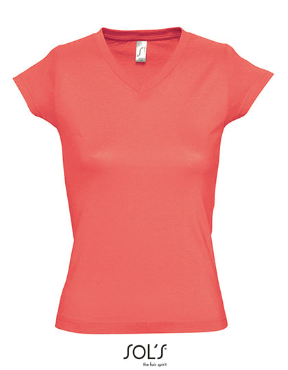 Women´s V-Neck-T-Shirt Moon in Coral, Größe 3XL
