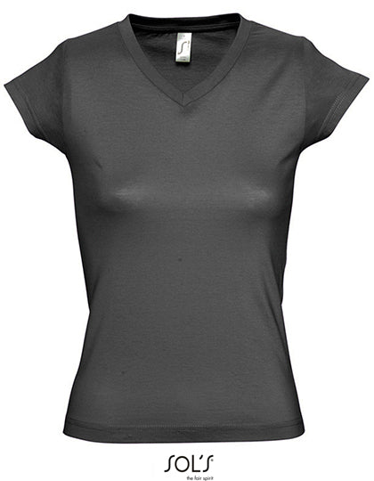 Women´s V-Neck-T-Shirt Moon in Dark Grey (Solid), Größe 3XL