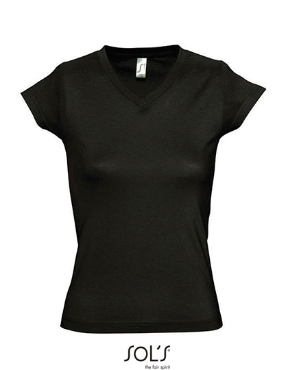 Women´s V-Neck-T-Shirt Moon in Deep Black, Größe 3XL